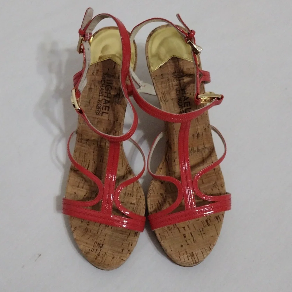Michael Michael Kors Cicely Strappy Open Toe Cork Wedge Platform Sandals US 8